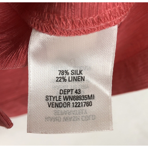 VTG NORDSTROM Linen Silk Top Sz L Coral 3/4 Sleeve Button Up Textured Notch‎ - Picture 4 of 11